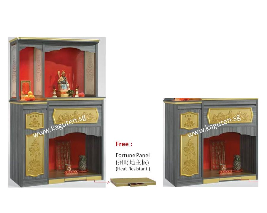 919-SH (4.5ft.) Chinese Altar -2 in 1 KAGUYA <strong>Bottom Cabinet :</strong> L52.5″ D24″ H49-3/8″ (L133 D61 H127cm ) <span lang="en"><span style="font-family: Calibri;"><b><span style="color: #b81212;">Free : Heat Resistant Table Top</span></b></span></span> <span lang="en"><span style="font-family: Calibri;"><b><span style="color: #b81212;">Free : Heat Resistant Fortune Panel</span></b> @ </span></span><span style="font-family: Calibri;"><span lang="zh-cn">地主位 ( 招财地主板)</span></span> <strong>Bottom + Head Top :</strong> L52.5″ D24 H83″ (L133 D61 H211cm) <span lang="en"><span style="font-family: Calibri;"><b><span style="color: #b81212;">Free </span></b>LED Light @ Head Top</span></span> <strong>Product Information :</strong> Col: Beige / Wenge Solid Melamine Wood Pull Out Tray Cabinet for Storage *Change the colour of back panel +S$80, please whatsapp : 9050 3508*