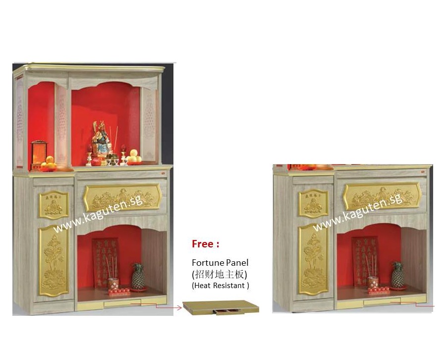 919-SH (4.5ft.) Chinese Altar -2 in 1 KAGUYA <strong>Bottom Cabinet :</strong> L52.5″ D24″ H49-3/8″ (L133 D61 H127cm ) <span lang="en"><span style="font-family: Calibri;"><b><span style="color: #b81212;">Free : Heat Resistant Table Top</span></b></span></span> <span lang="en"><span style="font-family: Calibri;"><b><span style="color: #b81212;">Free : Heat Resistant Fortune Panel</span></b> @ </span></span><span style="font-family: Calibri;"><span lang="zh-cn">地主位 ( 招财地主板)</span></span> <strong>Bottom + Head Top :</strong> L52.5″ D24 H83″ (L133 D61 H211cm) <span lang="en"><span style="font-family: Calibri;"><b><span style="color: #b81212;">Free </span></b>LED Light @ Head Top</span></span> <strong>Product Information :</strong> Col: Beige / Wenge Solid Melamine Wood Pull Out Tray Cabinet for Storage *Change the colour of back panel +S$80, please whatsapp : 9050 3508*