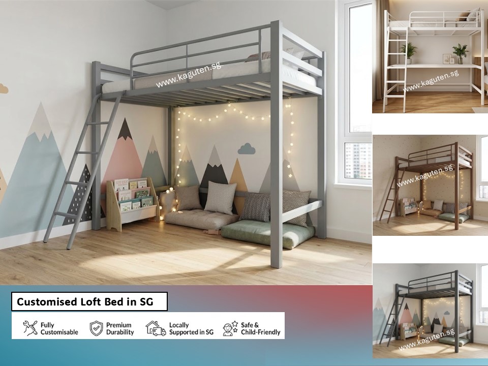 Custom Made Metal Loft Bed (L175 W80 H180cm) - Sturdy Space-Saving Bed for SG Homes KAGUYA <ul> <li>Custom Loft Bed with ladder SG</li> <li><b><span style="color: #c00000;">Promotion SALE : 22/09/26 - 24/10/26</span></b></li> <li>Lead Time : ~ 15 – 20 days</li> <li>Free Shipping & Assembly</li> <li>Other Size, pls contact seller</li> <li>Model : GLB-C</li> <li>Heavy Duty Metal Frame with <b><span style="color: #c00000;">Powder Coating Surface</span></b></li> <li>More Durable Super bed Base ( as picture)</li> <li>Col. Black / White (Contact for other col.)</li> <li>Side Guard x 1 no.</li> <li>Safe Metal Ladder ( Portable)</li> <li>Suitable for both kids and adult</li> <li>Order via Whatsapp is acceptable, 9050 3508</li> </ul>