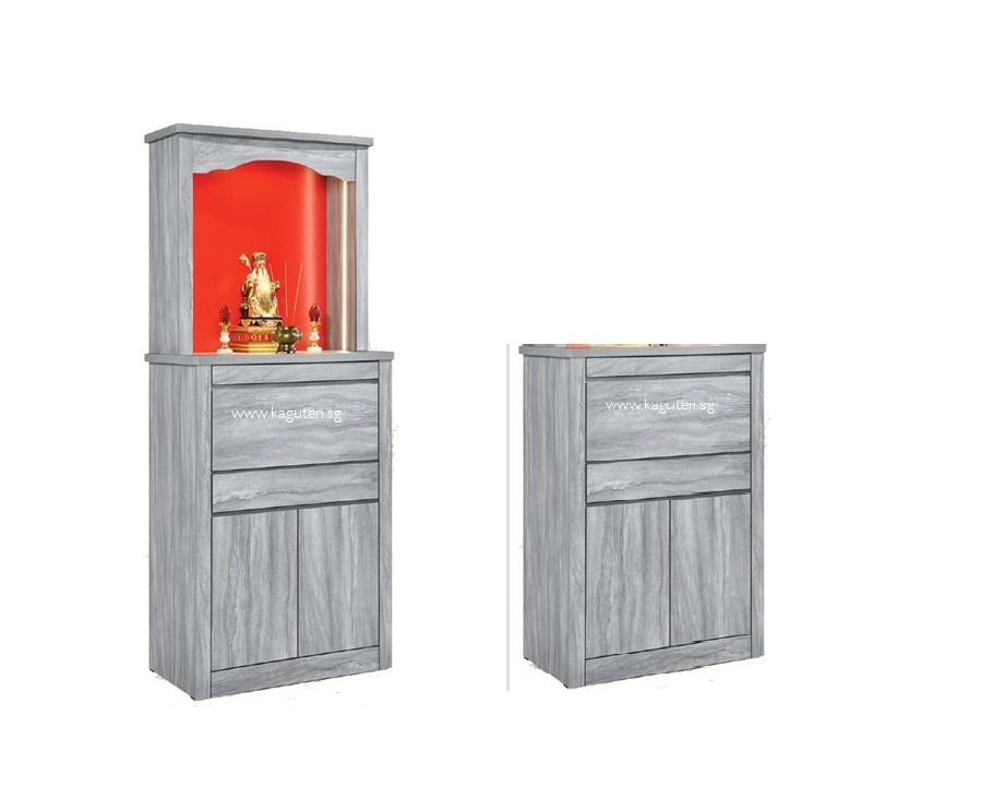 854-SM (3.5ft.) Chinese Altar KAGUYA <strong>Bottom Cabinet :</strong> L42″ D23.5″ H49″ (L107 D60 H125cm ) <span lang="en"><span style="font-family: Calibri;"><b><span style="color: #b81212;">Free : Clear Glass on Table Top</span></b></span></span> <span lang="en"><span style="font-family: Calibri;"><b><span style="color: #b81212;">Free </span></b>LED Strip Light @ </span></span><span style="font-family: Calibri;"><span lang="zh-cn">地主位</span></span> <strong>Bottom + Head Top :</strong> L42″ D23.5 H83″ (L107 D60 H211cm) <span lang="en"><span style="font-family: Calibri;"><b><span style="color: #b81212;">Free </span></b>LED Strip Light @ Head Top</span></span> <strong>Product Information :</strong> Col: Woodgrain Oak / Woodgrain Grey Solid Melamine Wood Pull Out Tray Cabinet for Storage