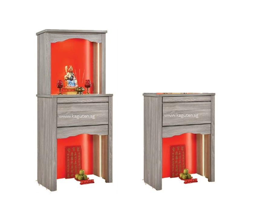 852-SM (3.5ft.) Chinese Altar KAGUYA <strong>Bottom Cabinet :</strong> L42″ D23.5″ H49″ (L107 D60 H125cm ) <span lang="en"><span style="font-family: Calibri;"><b><span style="color: #b81212;">Free : Clear Glass on Table Top</span></b></span></span> <span lang="en"><span style="font-family: Calibri;"><b><span style="color: #b81212;">Free </span></b>LED Strip Light @ </span></span><span style="font-family: Calibri;"><span lang="zh-cn">地主位</span></span> <strong>Bottom + Head Top :</strong> L49″ D23.5 H83″ (L107 D61 H211cm) <span lang="en"><span style="font-family: Calibri;"><b><span style="color: #b81212;">Free </span></b>LED Strip Light @ Head Top</span></span> <strong>Product Information :</strong> Col: Woodgrain Oak / Woodgrain Grey Solid Melamine Wood Pull Out Tray Cabinet for Storage