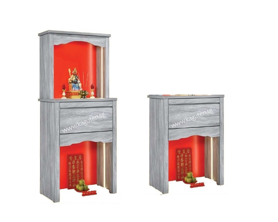 852-SM (3.5ft.) Chinese Altar KAGUYA <strong>Bottom Cabinet :</strong> L42″ D23.5″ H49″ (L107 D60 H125cm ) <span lang="en"><span style="font-family: Calibri;"><b><span style="color: #b81212;">Free : Clear Glass on Table Top</span></b></span></span> <span lang="en"><span style="font-family: Calibri;"><b><span style="color: #b81212;">Free </span></b>LED Strip Light @ </span></span><span style="font-family: Calibri;"><span lang="zh-cn">地主位</span></span> <strong>Bottom + Head Top :</strong> L49″ D23.5 H83″ (L107 D61 H211cm) <span lang="en"><span style="font-family: Calibri;"><b><span style="color: #b81212;">Free </span></b>LED Strip Light @ Head Top</span></span> <strong>Product Information :</strong> Col: Woodgrain Oak / Woodgrain Grey Solid Melamine Wood Pull Out Tray Cabinet for Storage