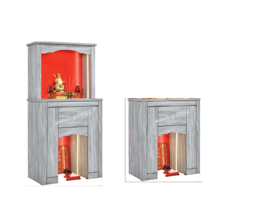853-SM (3.5ft.) Chinese Altar KAGUYA <strong>Bottom Cabinet :</strong> L42″ D23.5″ H49″ (L107 D60 H125cm ) <span lang="en"><span style="font-family: Calibri;"><b><span style="color: #b81212;">Free : Clear Glass on Table Top</span></b></span></span> <span lang="en"><span style="font-family: Calibri;"><b><span style="color: #b81212;">Free </span></b>LED Strip Light @ </span></span><span style="font-family: Calibri;"><span lang="zh-cn">地主位</span></span> <strong>Bottom + Head Top :</strong> L49″ D23.5 H83″ (L107 D61 H211cm) <span lang="en"><span style="font-family: Calibri;"><b><span style="color: #b81212;">Free </span></b>LED Strip Light @ Head Top</span></span> <strong>Product Information :</strong> Col: Woodgrain Oak / Woodgrain Grey Solid Melamine Wood Pull Out Tray Cabinet for Storage
