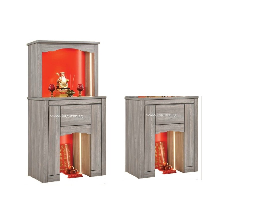 853-SM (3.5ft.) Chinese Altar KAGUYA <strong>Bottom Cabinet :</strong> L42″ D23.5″ H49″ (L107 D60 H125cm ) <span lang="en"><span style="font-family: Calibri;"><b><span style="color: #b81212;">Free : Clear Glass on Table Top</span></b></span></span> <span lang="en"><span style="font-family: Calibri;"><b><span style="color: #b81212;">Free </span></b>LED Strip Light @ </span></span><span style="font-family: Calibri;"><span lang="zh-cn">地主位</span></span> <strong>Bottom + Head Top :</strong> L49″ D23.5 H83″ (L107 D61 H211cm) <span lang="en"><span style="font-family: Calibri;"><b><span style="color: #b81212;">Free </span></b>LED Strip Light @ Head Top</span></span> <strong>Product Information :</strong> Col: Woodgrain Oak / Woodgrain Grey Solid Melamine Wood Pull Out Tray Cabinet for Storage