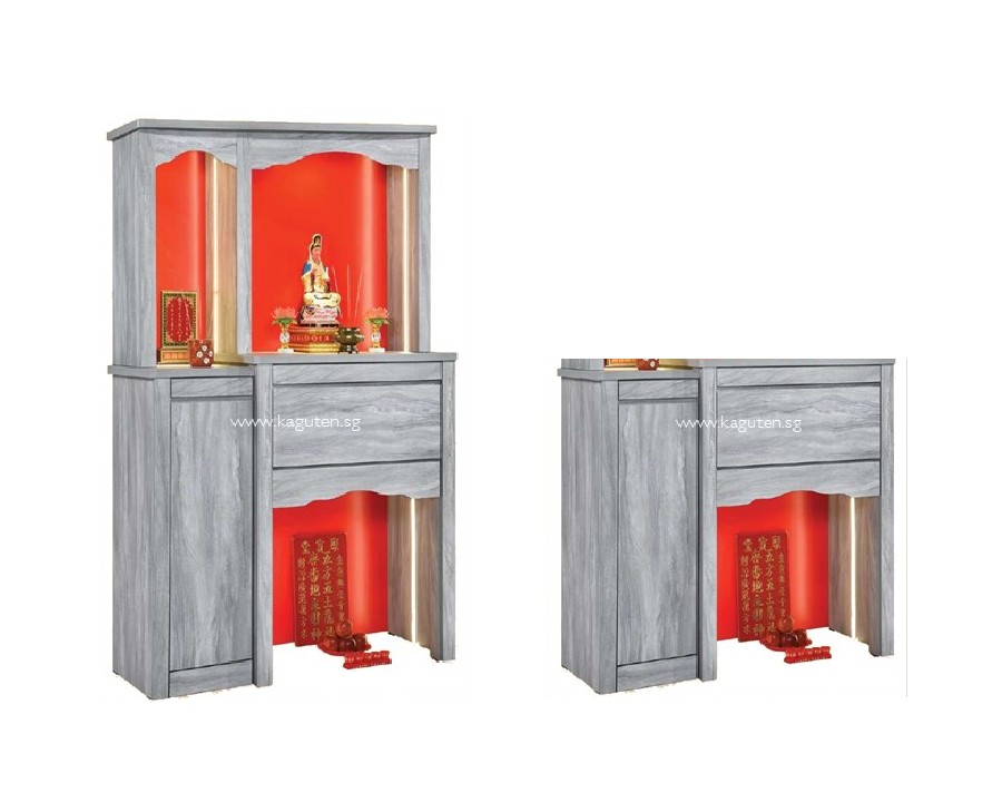 860-SM (4.5ft.) Chinese Altar - 2 in 1 KAGUYA <strong>Bottom Cabinet :</strong> L52″ D23.5″ H49″ (L132 D60 H125cm ) <span lang="en"><span style="font-family: Calibri;"><b><span style="color: #b81212;">Free : Clear Glass on Table Top</span></b></span></span> <span lang="en"><span style="font-family: Calibri;"><b><span style="color: #b81212;">Free </span></b>LED Strip Light @ </span></span><span style="font-family: Calibri;"><span lang="zh-cn">地主位</span></span> <strong>Bottom + Head Top :</strong> L52″ D23.5 H83″ (L132 D61 H211cm) <span lang="en"><span style="font-family: Calibri;"><b><span style="color: #b81212;">Free </span></b>LED Strip Light @ Head Top</span></span> <strong>Product Information :</strong> Col: Woodgrain Oak / Woodgrain Grey Solid Melamine Wood Pull Out Tray Cabinet for Storage