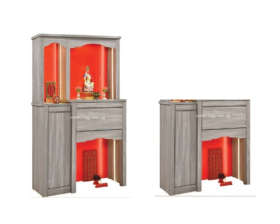 860-SM (4.5ft.) Chinese Altar - 2 in 1 KAGUYA <strong>Bottom Cabinet :</strong> L52″ D23.5″ H49″ (L132 D60 H125cm ) <span lang="en"><span style="font-family: Calibri;"><b><span style="color: #b81212;">Free : Clear Glass on Table Top</span></b></span></span> <span lang="en"><span style="font-family: Calibri;"><b><span style="color: #b81212;">Free </span></b>LED Strip Light @ </span></span><span style="font-family: Calibri;"><span lang="zh-cn">地主位</span></span> <strong>Bottom + Head Top :</strong> L52″ D23.5 H83″ (L132 D61 H211cm) <span lang="en"><span style="font-family: Calibri;"><b><span style="color: #b81212;">Free </span></b>LED Strip Light @ Head Top</span></span> <strong>Product Information :</strong> Col: Woodgrain Oak / Woodgrain Grey Solid Melamine Wood Pull Out Tray Cabinet for Storage
