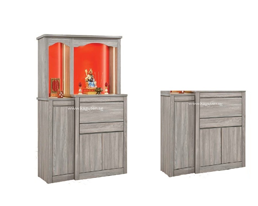 861-SM (4.5ft.) Chinese Altar - 2 in 1 KAGUYA <strong>Bottom Cabinet :</strong> L52″ D23.5″ H49″ (L132 D60 H125cm ) <span lang="en"><span style="font-family: Calibri;"><b><span style="color: #b81212;">Free : Clear Glass on Table Top</span></b></span></span> <span lang="en"><span style="font-family: Calibri;"><b><span style="color: #b81212;">Free </span></b>LED Strip Light @ </span></span><span style="font-family: Calibri;"><span lang="zh-cn">地主位</span></span> <strong>Bottom + Head Top :</strong> L52″ D23.5 H83″ (L132 D60 H211cm) <span lang="en"><span style="font-family: Calibri;"><b><span style="color: #b81212;">Free </span></b>LED Strip Light @ Head Top</span></span> <strong>Product Information :</strong> Col: Woodgrain Oak / Woodgrain Grey Solid Melamine Wood Pull Out Tray Cabinet for Storage