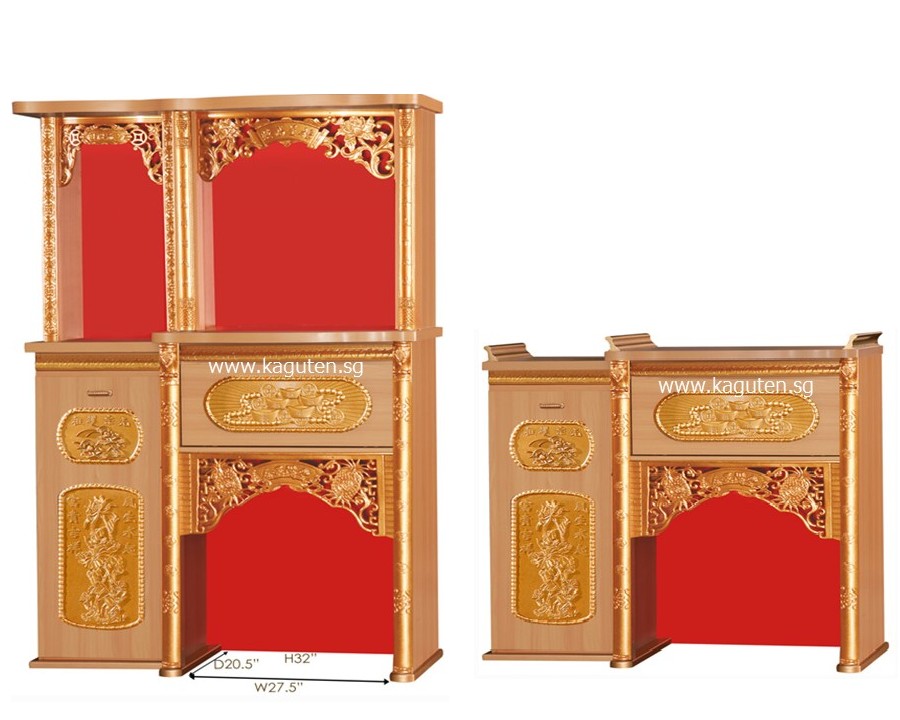 4.5ft. Chinese Altar 3366HL-SR (Type A) KAGUYA <ul> <li>Pre-Order ( 14 days ~ 20 days) . Customers may check the exact arrival date with the seller . 顾客可以与卖家核实确切的到货日期</li> <li>Bottom Cabinet : L54″ D24″ H49.5″ (L138 D61 H126cm ) 地主位 L27.5” D20.5″ H32″ Free : 牛角一对 (one pair) ,Heat Resistant Bronze Table Top</li> <li>Bottom + Head Top : L54″ D24″ H83″ (L138 D61 H211cm) Free : LED Light @ Head Top</li> <li>Product Information : Col: Woodgrain Teak / Woodgrain Mahagany Solid Melamine Wood Pull Out Tray Cabinet for Storage</li> </ul>